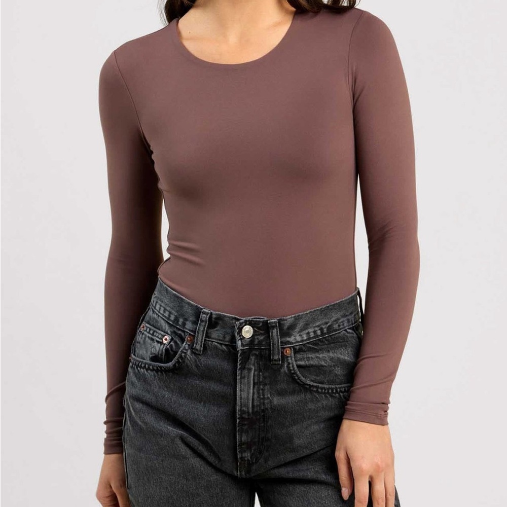 Nuuds Long Sleeve Crewneck Bodysuit in Coffee